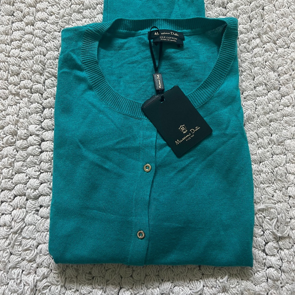 NWT Massimo Dutti Silk & Cotton turquoise cardigan
